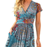 Women's Printed Short Sleeve Pocket Dress