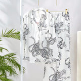 Personality Floral Leopard Print Trousers Long Sleeve Silky Comfortable Silk Satin Home Clothes Suit