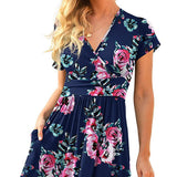 Women's Printed Short Sleeve Pocket Dress