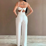 Women's White Three-dimensional Flower Design Sling One-piece Trousers