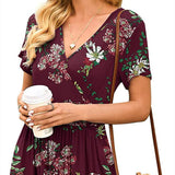 Women's Printed Short Sleeve Pocket Dress