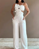 Women's White Three-dimensional Flower Design Sling One-piece Trousers