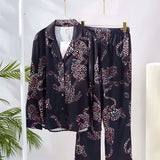 Personality Floral Leopard Print Trousers Long Sleeve Silky Comfortable Silk Satin Home Clothes Suit