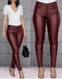 Zipper faux leather pants